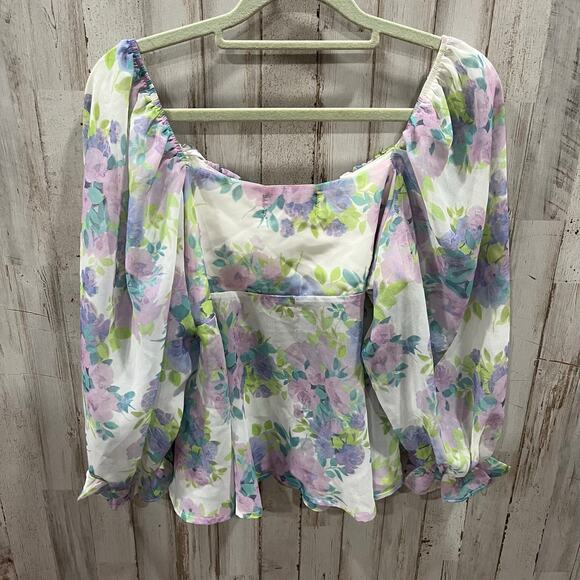 Cider Fairy In My Dreams Button Front Dreamy Purple Floral Flowy Blouse Small - Picture 4 of 7